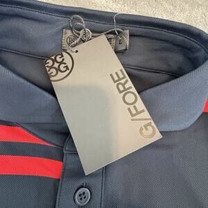 NWT G/FORE Golf Offset Stripe Tech Pique Polo Shirt Sz. LG. Patriotic Red/Blue